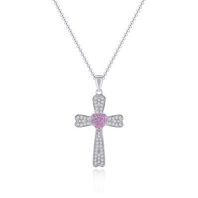 China Large Chunky Cross Necklace Unisex Design 2020 New Bling Cross Necklace Ethnic Diamond Wholesale 925 Pendant Unique Silver Necklaces for sale