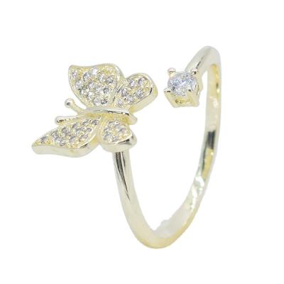 China FASHIONABLE Flying Butterfly Girl Full Zircon Diamond Gold Plated Ring Resizable Women Jewelry for sale