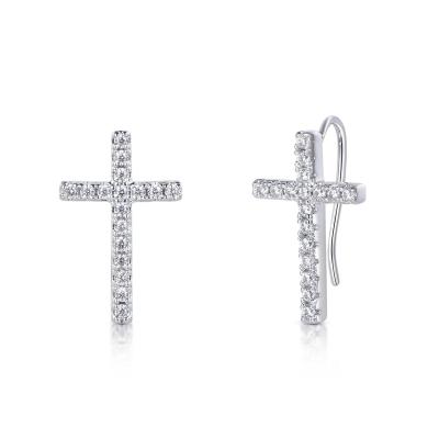 China Religious Silver Cross Earring Women's Hanging Zirconia Cross Earrings, Sterling Silver Cross Earrings Women for sale