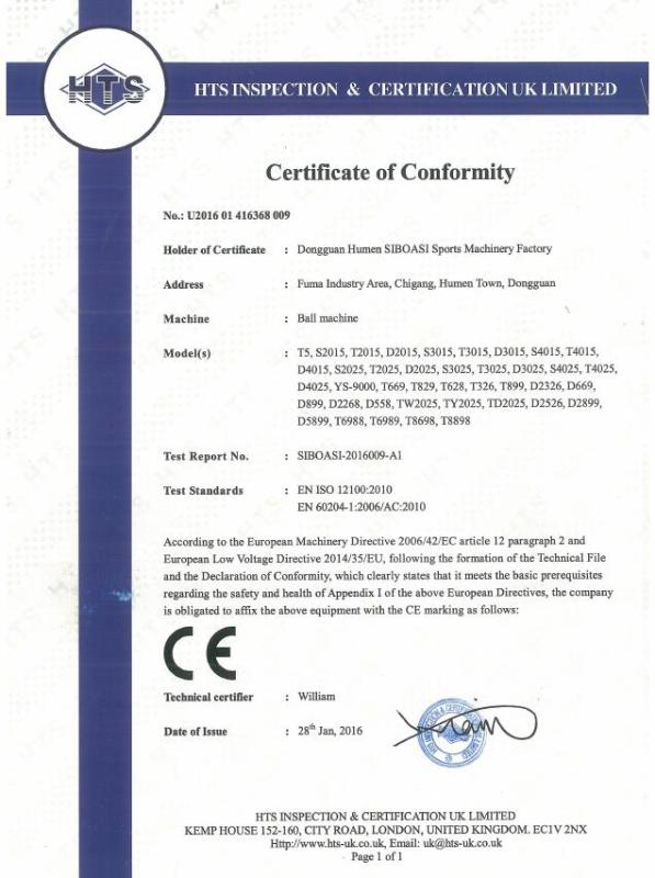 CE - Dongguan SIBOASI Sports Goods Technology Co., Ltd.