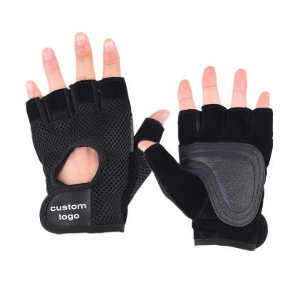 China Unisex Breathable Leather Fitness Gloves Weightlifting Joint Cross Mesh Custom Black Gloves for sale