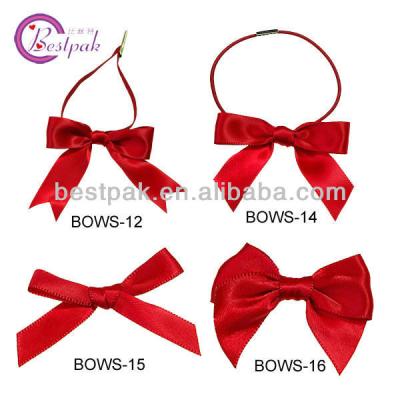 China Elegant Gloss Red Pre Made Elastic Ribbon Bow for sale