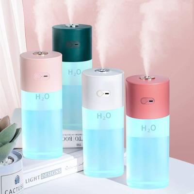 China Portable Car Water Bottle 280Ml Mini Humidifier ABS Smart Timed Usb Charging Colorful Atmosphere Light 2 Spray Modes Humidifier for sale