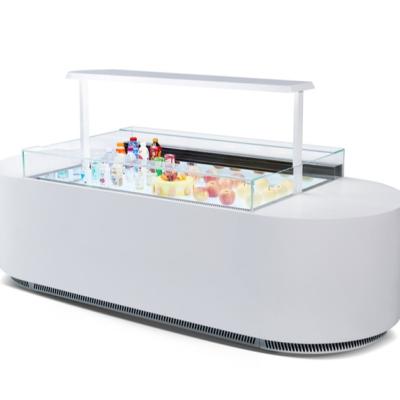 China Hot Selling Single-temperature New Product Display Cabinet Drinks Island Showcase With Table for sale