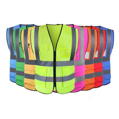 China Reflective Mens Womens High Visibility With Pockets Zipper Reflective Safety Vest for sale