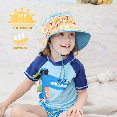 China Bulk Summer Kids Bucket Hat Printing Children Sombrero De Copa Wholesale Sunshade Quick Dry Orange Breathable Fisherman Hats With Neck Flap for sale