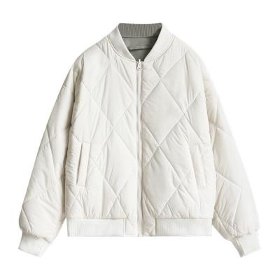 China QUICK DRY Pure White Bright Clear Visible Clean Diamond Lattice Stitched Shape Memory After Wash Women Winter Bomber Flight Jacket for sale