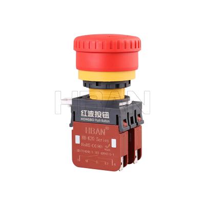 China 2021 New Product 20A Power Mushroom Head 22mm Push Emergency Stop Button 660V Red Nylon Base High Current Switch 660V for sale