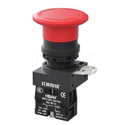 China HBAN Brand Plastic Material Red Head 1NO Switch 22MM Diameter Waterproof Emergency Stop Button for sale