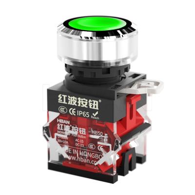 China Chrome plated brass la38-11 hban 30mm momentary green led industrial push button starter switch ip65 in round shape 220v for sale