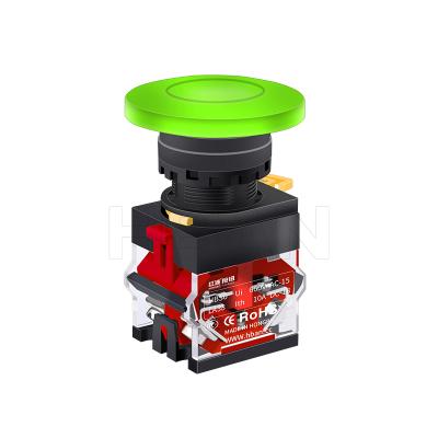 China 22mm Diameter Mushroom Plastic Waterproof Switch Reset Type Mechanical Push Button Green Color 1NO1NC IP65 for sale