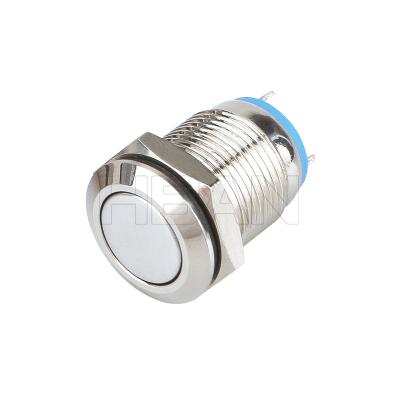 China Silver Alloy Head 1NO 2 Terminal Anti-vandal Metal Waterproof Momentary Push Button Switch 12mm Flat for sale