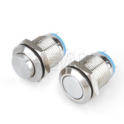 China Stainless Steel HBGQ Series Short Body Mini 12 Volt Led Lights Stainless Steel 12mm Metal Momentary Push Button, SPST On Off Switch for sale