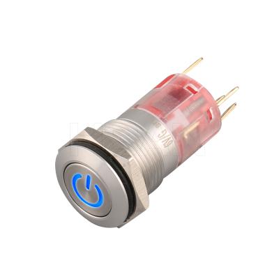 China Small circuit control flat round 24v iluminated led 3 color 19mm metal push button switch waterproof for sale