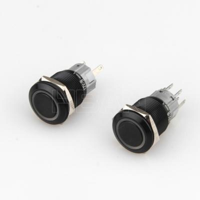 China Hot Sale 19mm Silver Alloy Vandal Metal Ring Heavy Duty Black Momentary Push Button Switch for sale