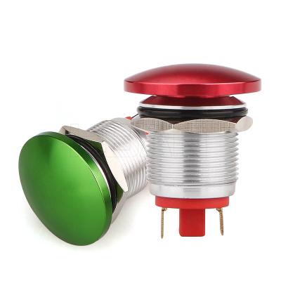 China Spst 1NO 2pin 16mm Waterproof Mushroom Red Green Main Metal Small Momentary Push Button Switch for sale