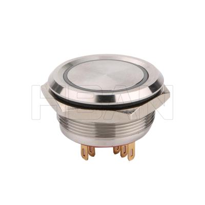 China Travel Short Micro Momentary Push Button 30mm Stainless Steel Lights Body Tricolor hban RGB Led Waterproof Switch for sale