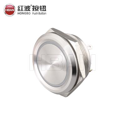 China Silver Alloy HBAN UL Micro Charge Short Ring Illuminated 30mm Metal 220V Tricolor Momentary Push Button Switch for sale