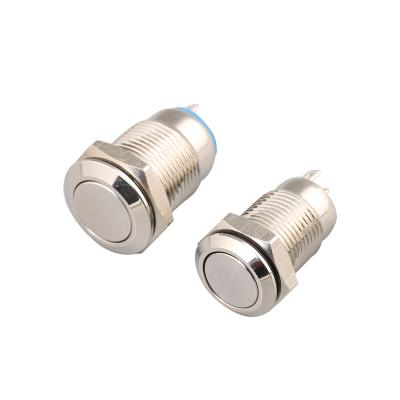 China Nickel Plated Brass Miniature Short Body Push Button 10mm Waterproof Momentary Flat Round Metal Switches for sale