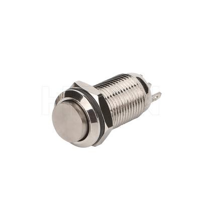 China Small 10mm Niciek-Plated Latch Head 1no1nc 3 Pins High Nickel Plated Brass Terminal Push Button Switch for sale