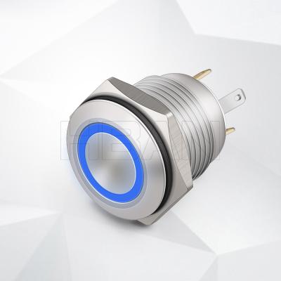 China Silver Alloy 16MM Head 1NO Flat 4 Pin Momentary Ring Led Vandal Proof Waterproof Push Button Switch for sale