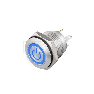 China STAINLESS STEEL/NICKEL-PLATED BRASS Flat Ring Illuminated Power Symbol Metal 16mm Stainless Steel Momentary Led Push Button Switch for sale