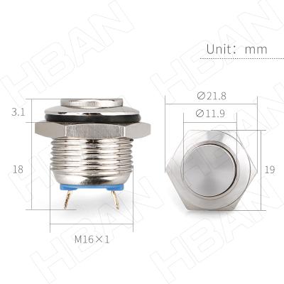 China Silver Alloy High Head 2 Flat Pin Metal Terminal Push Button Switch for sale