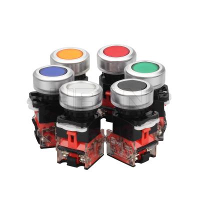 China Small circuit 25mm flat head hban removable momentary latching plastic control push button with lights for sale