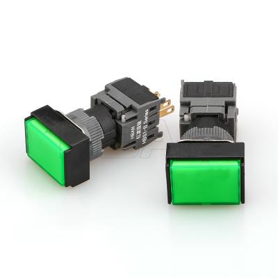 China Silver Alloy Plastic Orange Green Red Normally Open 5v Rectangular Head Latching Led Push Button Switch for sale