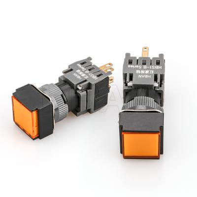 China Small Plastic Circuit Control 16mm Square Head Normally Open Red Green Orange On Momentary Push Button Switch for sale