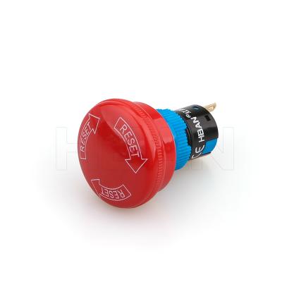 China Small Mushroom Control Circuit 1NO1NC Push Button Emergency Stop On-Off Switch Plastic Red Twist Hban Key Release for sale