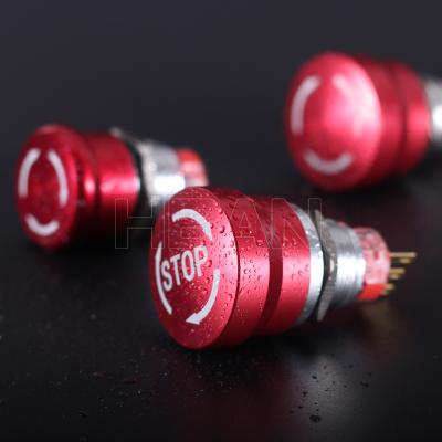 China HBAN Aluminum Metal Push Switch Locking 22MM Red E-Stop Mushroom Emergency Stop Button for sale