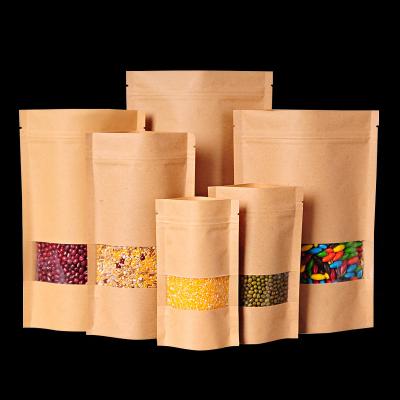 China Recyclable Brown Kraft Paper Stand Up Zip Lock Pouches Bags With Matte Zipper Window Food Packaging Brown Matte Zipper Pouch Custom Print for sale