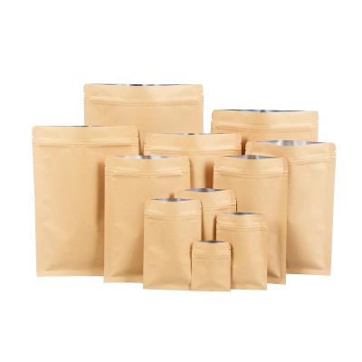 China Recyclable Brown Kraft Paper Zip Lock Flat Pouches Bags Food Packaging Brown Zipper Pouch Custom Printed for sale