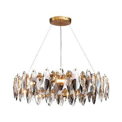 China Modern Smoky Gray Lights Lamp Indoor Decoration Lighting Fixtures G9 Led Round Pendant Crystal Chandeliers Luxury Home Lighting for sale