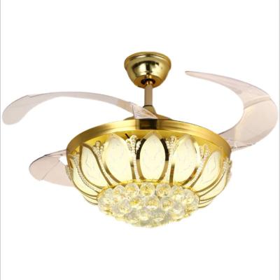 China Retro Light Luxury Modern Crystal Led Ceiling Fan Lamp With Lights Ceiling Fan With Remote Control for sale