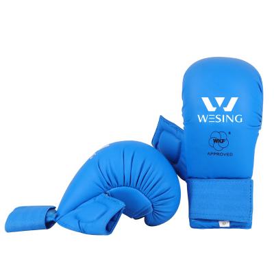 China Microfiber Leather Manufacturers Blue Wesing Karate Gloves WKF Approved Karate Gloves With Thumb Protection for sale