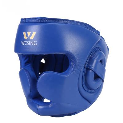 China Wesing Boxing Head Guard Full Face Leather Full Enclosed Kickboxing Head Guard for sale