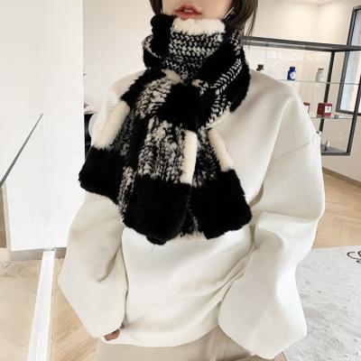 China Danish mink plaid fashionable classic black and white fur woven long imported scarf shawl knit scarf for sale