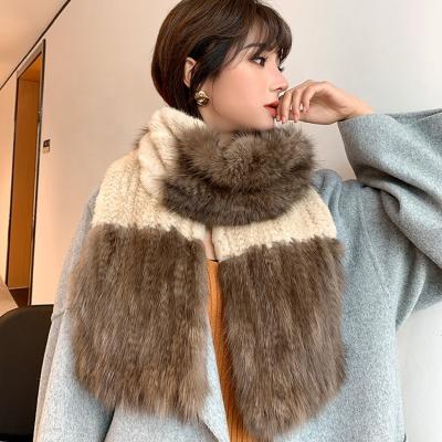 China Long fur trim scarf winter fur scarf long ladies warm sand/silk scarf with double sided mink woven for sale