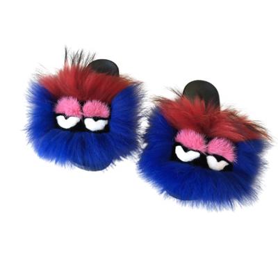 China Small Fox Fur Monster Beach Shoes Women Home Slippers Sandals and Slippers Shape Non-slip Fur Leisure Flip Flop Beach Shoes for sale