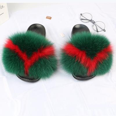 China European and American women's new fox slipper 2020 slide sandal fox sandal fashion slide slipper raccoon fur hair fur sandals slippers for sale