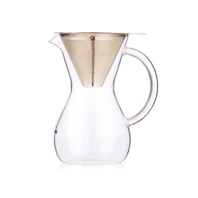 China Sustainable Classic Pour Over Coffee Spout With Stainless Steel Filter Top Borosilicate Glass Coffee Maker for sale