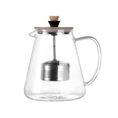 China Hot Sale High Viable Handle 950ml 1500ml Clear Glass Borosilicate Glass With Lid Coffee Pot Glass Teapot for sale