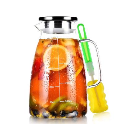 China Glassware 1500ml 50.7oz High Borosilicate Water Lid Stainless Home Viable Jug Glass Carafe Glass Jug for sale