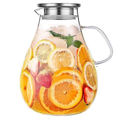 China Viable Drinking Iced Tea Pitcher Glass Water Decanter Glassware Strainer Lead Free Lid Pitcher Iced Tea Jug With Handle for sale