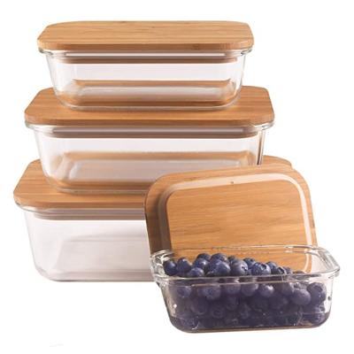 China Wholesale Microwavable Bamboo Lids Lunch Box Meal Prep Glass Containers Square Borosilicate Glass Food Storage Containers for sale