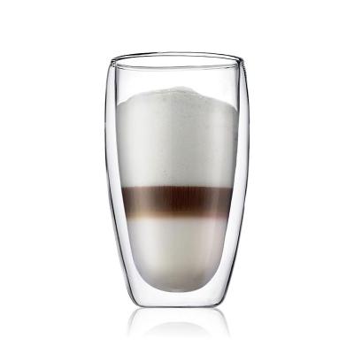 China Double Wall Cup Sustainable Glass Custom Logo Heat Resistant Cold Resistant Insulated Borosilicate Glass Clear Mug for sale