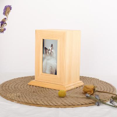 China Funeral Cat Coffin Urns Keepsake Box Wooden Frame Border Viable Funeral Cremation Urns Pursue Engravable Urn for sale