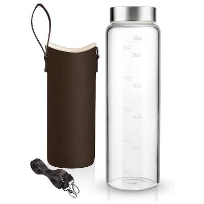 China WITH LID wholesale bulk crystal water bottle 32oz borosilicate glass water bottle 500ml 700ml 1000ml for sale